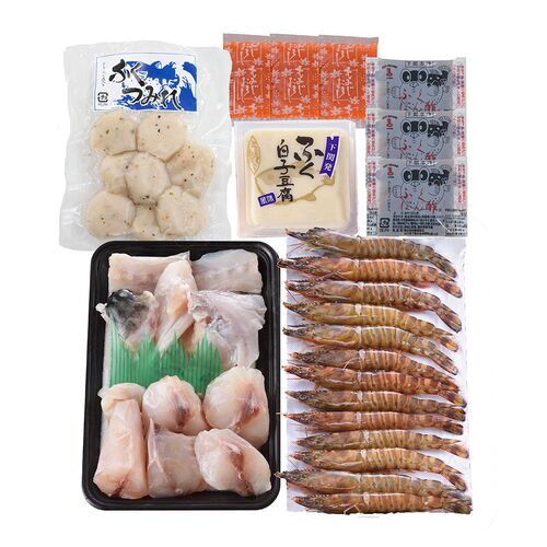 【直送品】「関とら本店」 ふくちり鍋と車海老刺身の福満喫セット （ふぐちり200g、車海老200g、ふぐ白子豆腐130g、ふぐつみれ100g） ふく ふぐ フグ てっちり