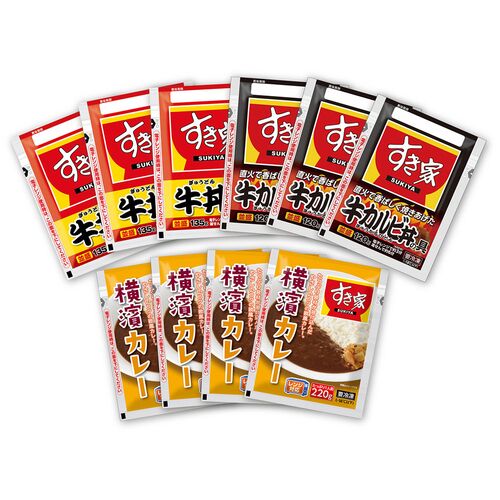 【直送品】「すき家」 牛丼の具・牛カルビ丼の具・横濱カレーセット (牛丼の具135g、牛カルビ丼の具120g×各3個、横濱カレー220g×4個) 丼の具 横濱カレー