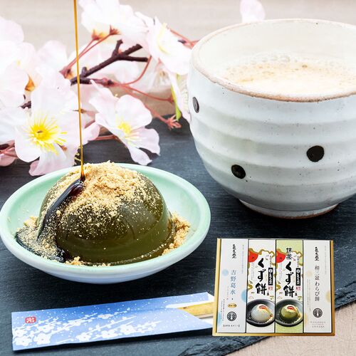 【直送品】奈良 「亀久堂」 セレクトギフト4箱 （くず餅プレーン、くず餅抹茶、吉野葛水、和三盆わらび餅） 葛餅 くずもち わらびもち