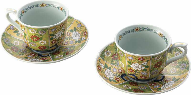 【直送品】波佐見焼 珈琲碗皿2客揃 友禅菊絵 009-218 B1132570【別途送料発生は連絡します】