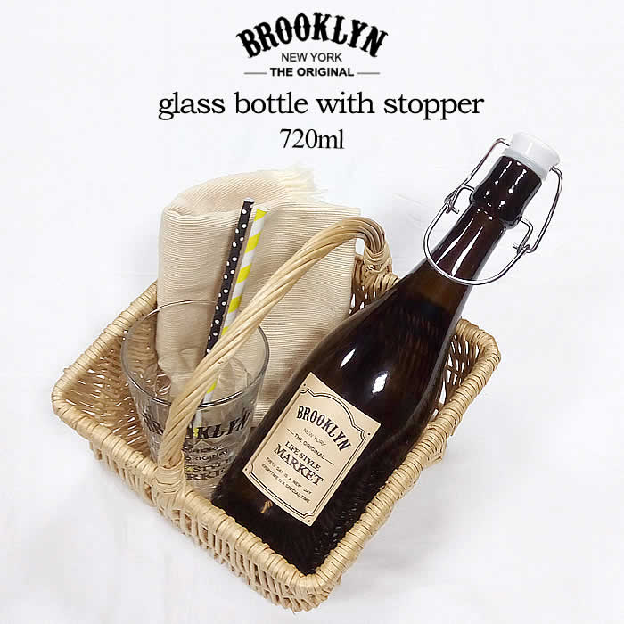 ボトル ガラスボトル 容器 ガラス 北欧 【 BROOKLYN ストッパー付きボトル 720ml 】 おしゃれ かわいい インテリア 花瓶 クリップトップボトル アウトドア カフェ キャンプ ボトルフラワー 収納 栓付き 日本製 おうちカフェ 送料無料