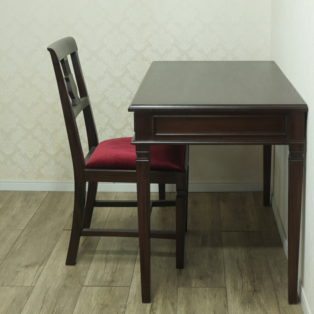 ★～9/10までポイント5倍!★◇9月末入荷予定◇【セットで5%OFF】【選べる座面】【本革/ソフトレザー】机 テーブル マホガニー イギリスアンティーク調 クラシック オシャレ おすすめ 118cm 120cm 無垢『ARNO/ドレッサーデスク(108/120)&アルノチェアセット』 [2]