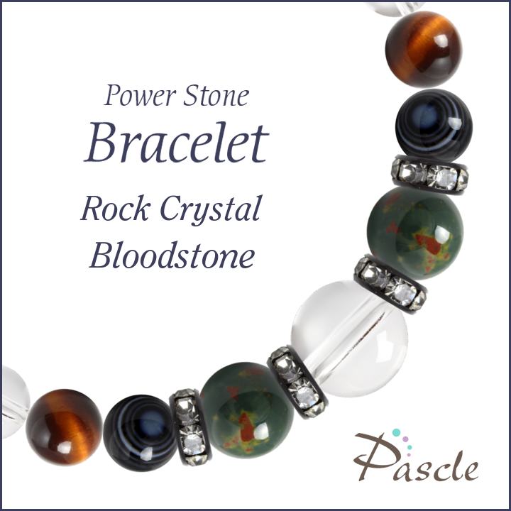 Bloodstone / Red Tiger's Eyeブラッドストーン・レッドタイガーアイ　メンズクリスタルブレスレットパスクルでは、たくさんの種類のストーンを使用して、様々なデザインブレスレットを作成しています。天然石は流通している種類だけでも数百種類ですので、それらを組み合わせたデザインのバリエーションは無限大です。こちらは、大粒のクリスタルをベースにして、ブラッドストーンとレッドタイガーアイを組み合わせたデザイン。※Pascleでは素材の品質にもこだわって製作しております。Rock Crystalクリスタル（本水晶）クリスタル（和名：本水晶/ほんすいしょう）は、4月の誕生石で、パワーストーンの中でも最も人気です。当店は「天然」のブラジル産本水晶に拘っており、クラックなどはなく、ツヤ感もあるとても上質な水晶をご用意しております。水晶は、どんなパワーストーンと組み合わせても大丈夫な万能ストーンです。カラーストーンと組み合わせても高級感のあるブレスレットに仕上がりますよ。粒サイズ：12mm(±0.5mm)穴サイズ：0.8mm以上産地：ブラジル品質：写真のとおり、透明感抜群で、傷などもありません。Bloodstoneブラッドストーンブラッドストーン（和名：血石/けっせき）は、3月の誕生石の1つで、活力がみなぎってくるような天然模が見られます。この独特の色模様から、男性に人気が高く、お守りとして身につけられている方が多いパワーストーンです。少し暗めのストーンと組み合わせると色合いの相性が良いです。タイガーアイ系やレッドジャスパー、ソーダライトやブラック系のストーンなどが組み合わせにおすすめです。粒サイズ：10mm(±0.5mm)穴サイズ：0.8mm以上品質：粒によって、模様の入り方、色味が異なります。ご希望のお色味がございましたら、在庫の中でなるべくご希望に添えられるものを厳選しますので、ご注文時の「備考欄」へご記載ください。Red Tiger's Eyeレッドタイガーアイタイガーアイがさらに酸化することで、赤〜茶色へ変色したものがレッドタイガーアイと呼ばれます。当店では、キャッツアイがしっかりと見られ、レッドブラウンカラーが美しく見られる上質なレッドタイガーアイをご用意しております。 粒サイズ：8mm(±0.5mm)穴サイズ：0.8mm以上産地：南アフリカ品質：キャッツアイの色合い・強さは、粒ごとに個体差がございます。Eye Agate天眼石天眼石（別名：チベットアゲート）は、角度によって目玉のように見える。白い縞模様が特徴です。当店では上質な天眼石をご用意しておりますので、縞模様が各粒にしっかりと見られます。お守り系のストーンと組み合わせて、厄除けなどのお守りアイテムを作るのに人気です。粒サイズ：8mm(±0.5mm)穴サイズ：0.8mm以上産地：チベット品質：粒ごとに縞模様が異なります。Size選べるサイズバリエーションSサイズ　内周15cm〜15.5cmMサイズ　内周16cm〜16.5cmLサイズ　内周17cm〜17.5cmLLサイズ　内周18cm〜18.5cm3Lサイズ　内周19cm〜19.5cm4Lサイズ　内周20cm〜20.5cmサイズにより、石の配置・数量が異なります。 なるべく現物に近いカラーで撮影するように心がけておりますが、ご利用の端末、ディスプレイによって実物と若干異なる場合がありますので、予めご了承ください。腕のサイズの測り方はこちらcomponent使用しているパワーストーンクリスタル（本水晶） 12mmブラッドストーン 10mmレッドタイガーアイ 8mm天眼石 8mmクリスタル（本水晶） 8mmHandmade1品1品、心を込めたハンドメイドパスクルのアクセサリーは、ご注文をいただいてからスタッフが、一つずつ心を込めてお作りしております。午前中までのご注文は、当日制作し、発送いたします。「子どものために●cmでつくってほしい」「この石を●●に差し替えてほしい」など、どのようなご要望でもできる限り対応いたします。Rubber String選べるゴム紐の種類アンタロンゴム（標準仕様）当店のブレスレットは、全品こちらの「アンタロンゴム（伸縮性あり）」を使用しております。耐久性も高く、透明の紐なので高級感があり石の美しさを引き立てます。オペロンゴム（オプション：無料）こちらは繊維状になったタイプの「オペロンゴム（伸縮性あり）」です。商品にあわせて2重、または4重で結びますので、いきなり切れてしまう心配はありません。BOX Wrappingジュエリーボックスジュエリーボックス、ショッピングバッグ（紙袋）ブレスレット専用のジュエリーボックスに入れて、リボン（ホワイト）を掛けた状態でお届けいたします。1注文ごとに、ショッピングバッグ1枚お届けいたします。※ショッピングバッグが付属する商品を2個以上のご注文の場合、通常の付属枚数は1枚です。2枚以上ご入用の場合は、備考欄にご記載ください。大切な人への特別な贈り物に。天然石のチャームがつく特別なラッピングでお届けします。※使用する石やサイズはランダムです。チャームは販売商品ではございません。料金：800円（税込）カラー・ホワイト×ピンクベージュ・ブラウン×ゴールドgreetingcard想いを伝えるグリーティングカード封筒入りのグリーティングカードをご用意しています。大切な人への贈りものに、メッセージを添えませんか？料金：350円（税込）カラー：ホワイト／ブラウン※イベントシーズンには限定カードもお選びいただけます※メッセージの印字も可能です（最大15字×5行）ご希望の場合はカートページの備考欄にご入力ください。Guarantee充実の保証パスクルはパワーストーンの通販専門ショップです。お客様に安心してご提供するために、充実した保証を提供いたします。30日間メンテナンス無料こちらの商品は到着から30日間のメンテナンス（サイズ調整・修理）を無料で承っております。（メンテナンスサービスのご利用にはパスクル会員登録が必要です。）「サイズを調整したい」「一部の石を交換したい」「ゴムが切れてしまった」どうぞお気軽にご相談ください。※追加ストーンの代金や往復に必要な送料は、お客様のご負担になります。※到着から30日以降も有償にてメンテナンス承ります。返品・交換対応いたします商品到着後、1週間以内にご連絡ください。返品・交換を承ります。以下は返品対象外となりますのでご注意ください。・お届けから8日以上が経過した商品・タグを切り取られた商品