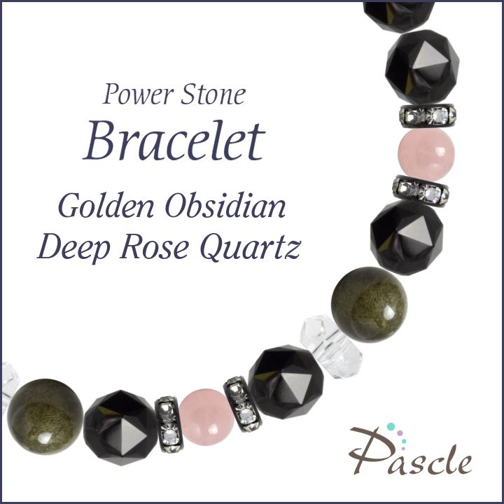パワーストーン ブレスレット メンズ ゴールデンオブシディアン・ディープローズクォーツ 天然石 魔除け・厄除け 仕事運 縁結び 恋愛成就 誕生石 10月 誕生日 プレゼント