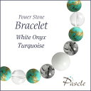 White Onyx / Turquoiseホワイトオニキス・ターコイズ　メンズデザインブレスレットパスクルでは、たくさんの種類のストーンを使用して、様々なデザインブレスレットを作成しています。天然石は流通している種類だけでも数百種類ですので、それらを組み合わせたデザインのバリエーションは無限大です。こちらは、ホワイトオニキスをトップに、トルマリンクォーツ・ターコイズをベースに組み合わせました。石のサイズは小さく落ち着いた雰囲気なので、どんなシーンや年齢層の方でも使いやすいデザインです。White Onyxホワイトオニキスホワイトオニキス（和名：白瑪瑙/しろめのう）は、ブラックオニキスとは対照的に真っ白なカラーです。当店では、黒や茶色などの濁りがなく、表面の凹凸もない高品質なホワイトオニキスをご用意しております。ホワイトオニキスは、数あるホワイトカラーのパワーストーンの中でも代表的な存在です。マットで美しい白色なので、他のカラーストーンと組み合わせやすいです。粒サイズ：10mm(±0.5mm)穴サイズ：0.8mm以上品質：色むら等の個体差はほとんどありません。Turquoiseターコイズターコイズ（和名：トルコ石）は、12月の誕生石で、歴史の古いパワーストーンのひとつです。粒サイズ：8mm(±0.5mm)穴サイズ：0.8mm以上産地：中国品質：購入時期によって、色合い模様が異なる場合がございます。Tourmalinated Quartzトルマリンクォーツトルマリンクォーツ(和名：電気石入り水晶)は、 名前の通り、「トルマリン」を含んだ「クォーツ（水晶）」です。こちらは半透明の水晶の中に、黒い針が入り乱れた、モノトーンカラーが美しいトルマリンクォーツです。お守り系のストーンと組み合わせて、厄除けなどのお守りアイテムを作るのに人気です。粒サイズ：8mm(±0.5mm)穴サイズ：0.8mm以上品質：粒ごとにインクルージョン（トルマリン）の入り方・量・色味が異なります。ご希望のお色味がございましたら、在庫の中でなるべくご希望に添えられるものを厳選しますので、ご注文時の「備考欄」へご記載ください。Rock Crystalクリスタル（本水晶）クリスタル（和名：本水晶/ほんすいしょう）は、4月の誕生石で、パワーストーンの中でも最も人気です。当店は「天然」のブラジル産本水晶に拘っており、クラックなどはなく、ツヤ感もあるとても上質な水晶をご用意しております。 水晶は、どんなパワーストーンと組み合わせても大丈夫な万能ストーンです。カラーストーンと組み合わせても高級感のあるブレスレットに仕上がります。粒サイズ：8mm(±0.5mm)穴サイズ：0.8mm以上産地：ブラジル品質：写真のとおり、透明感抜群で、傷等もありません。Size選べるサイズバリエーションSサイズ　内周15cm〜15.5cmMサイズ　内周16cm〜16.5cmLサイズ　内周17cm〜17.5cmLLサイズ　内周18cm〜18.5cm3Lサイズ　内周19cm〜19.5cm4Lサイズ　内周20cm〜20.5cmサイズにより、石の配置・数量が異なります。 なるべく現物に近いカラーで撮影するように心がけておりますが、ご利用の端末、ディスプレイによって実物と若干異なる場合がありますので、予めご了承ください。腕のサイズの測り方はこちらcomponent使用しているパワーストーンホワイトオニキス 10mmターコイズ 8mmトルマリンクォーツ 8mmクリスタル（本水晶） 8mmホワイトオニキス 8mmクリスタル（本水晶） 7mmHandmade1品1品、心を込めたハンドメイドパスクルのアクセサリーは、ご注文をいただいてからスタッフが、一つずつ心を込めてお作りしております。午前中までのご注文は、当日制作し、発送いたします。「子どものために●cmでつくってほしい」「この石を●●に差し替えてほしい」など、どのようなご要望でもできる限り対応いたします。Rubber String選べるゴム紐の種類アンタロンゴム（標準仕様）当店のブレスレットは、全品こちらの「アンタロンゴム（伸縮性あり）」を使用しております。耐久性も高く、透明の紐なので高級感があり石の美しさを引き立てます。オペロンゴム（オプション：無料）こちらは繊維状になったタイプの「オペロンゴム（伸縮性あり）」です。商品にあわせて2重、または4重で結びますので、いきなり切れてしまう心配はありません。BOX Wrappingジュエリーボックスジュエリーボックス、ショッピングバッグ（紙袋）ブレスレット専用のジュエリーボックスに入れて、リボン（ホワイト）を掛けた状態でお届けいたします。1注文ごとに、ショッピングバッグ1枚お届けいたします。※ショッピングバッグが付属する商品を2個以上のご注文の場合、通常の付属枚数は1枚です。2枚以上ご入用の場合は、備考欄にご記載ください。大切な人への特別な贈り物に。天然石のチャームがつく特別なラッピングでお届けします。※使用する石やサイズはランダムです。チャームは販売商品ではございません。料金：800円（税込）カラー・ホワイト×ピンクベージュ・ブラウン×ゴールドgreetingcard想いを伝えるグリーティングカード封筒入りのグリーティングカードをご用意しています。大切な人への贈りものに、メッセージを添えませんか？料金：350円（税込）カラー：ホワイト／ブラウン※イベントシーズンには限定カードもお選びいただけます※メッセージの印字も可能です（最大15字×5行）ご希望の場合はカートページの備考欄にご入力ください。Guarantee充実の保証パスクルはパワーストーンの通販専門ショップです。お客様に安心してご提供するために、充実した保証を提供いたします。30日間メンテナンス無料こちらの商品は到着から30日間のメンテナンス（サイズ調整・修理）を無料で承っております。（メンテナンスサービスのご利用にはパスクル会員登録が必要です。）「サイズを調整したい」「一部の石を交換したい」「ゴムが切れてしまった」どうぞお気軽にご相談ください。※追加ストーンの代金や往復に必要な送料は、お客様のご負担になります。※到着から30日以降も有償にてメンテナンス承ります。返品・交換対応いたします商品到着後、1週間以内にご連絡ください。返品・交換を承ります。以下は返品対象外となりますのでご注意ください。・お届けから8日以上が経過した商品・タグを切り取られた商品