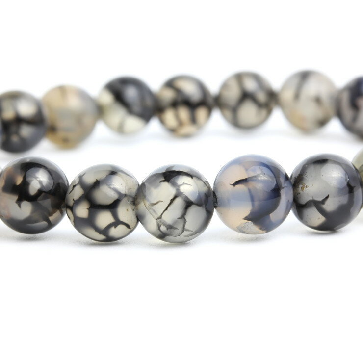 ドラゴンアゲート 8mm シンプル ブレスレット/龍紋瑪瑙/ ブラック 運気 ふたご座 性別 グレー シルバー メンズ 人間関係 シンプル おとめ座 星座石 誕生石