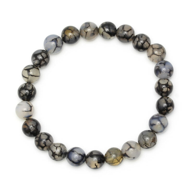 ドラゴンアゲート 8mm シンプル ブレスレット/龍紋瑪瑙/ ブラック 運気 ふたご座 性別 グレー シルバー メンズ 人間関係 シンプル おとめ座 星座石 誕生石