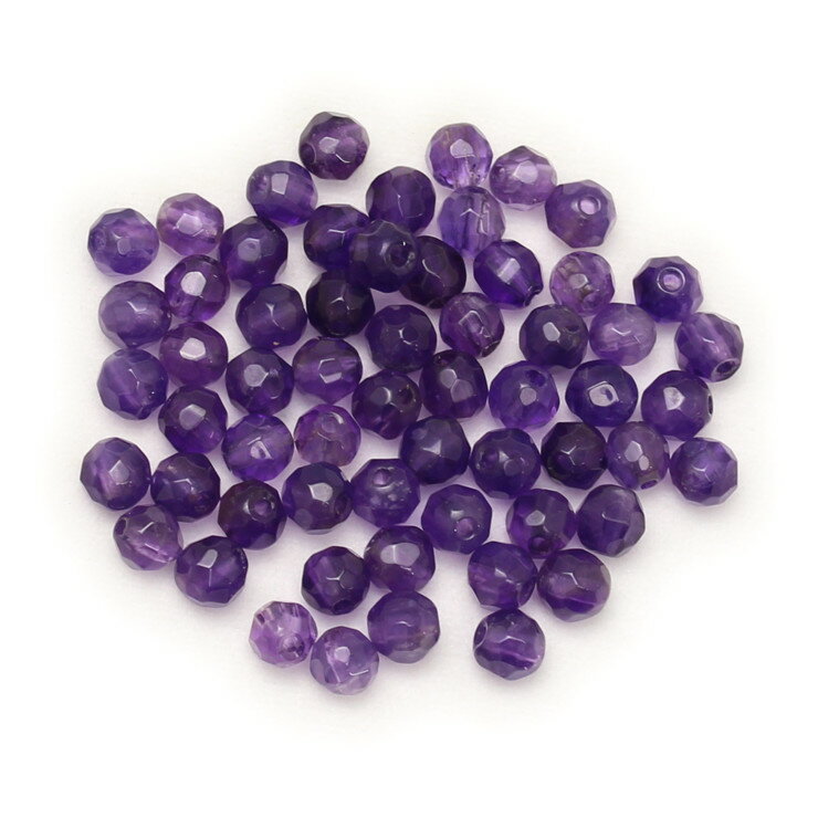 【1粒売り/ビーズ】アメジスト 64面カット 4mm/ 2月 運気 恋愛成就 結婚運 素材 パーツ うお座 パープル いて座 天然石 星座石 誕生石 パワーストーン バラ売り ブレスレット 手作り 材料 ハンドメイドパーツ
