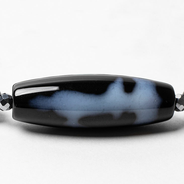 観音天珠 K2ブルー ジー dZi デザイン ブレスレット/ 魔除け 厄除け ブラック ブラックオニキス 仕事運 やぎ座 クリソコラ ジー 天珠 観音 天珠 家庭円満 運気 性別 グレー シルバー 健康 星座石 誕生石