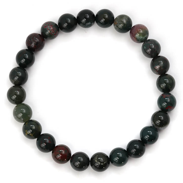 ブラッドストーン 8mm シンプル ブレスレット/ おひつじ座 安産 子宝 仕事運 運気 性別 グリーン 3月 メンズ シンプル 星座石 誕生石