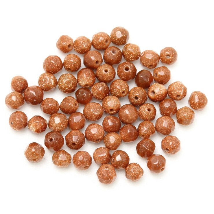 【1粒売り ビーズ】ゴールドストーン 64面カット 4mm ブラウン 仕事運 縁結び 運気 素材 パーツ 天然石 粒売り イエロー パワーストーン バラ売り 丸玉 粒