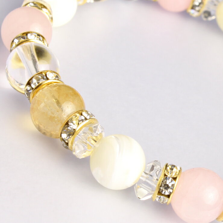 シトリン ローズクォーツ デザイン ブレスレット/ 4月 安産 子宝 仕事運 縁結び 運気 ふたご座 性別 しし座 恋愛成就 金運 マザーオブパール 11月 10月 星座石 誕生石