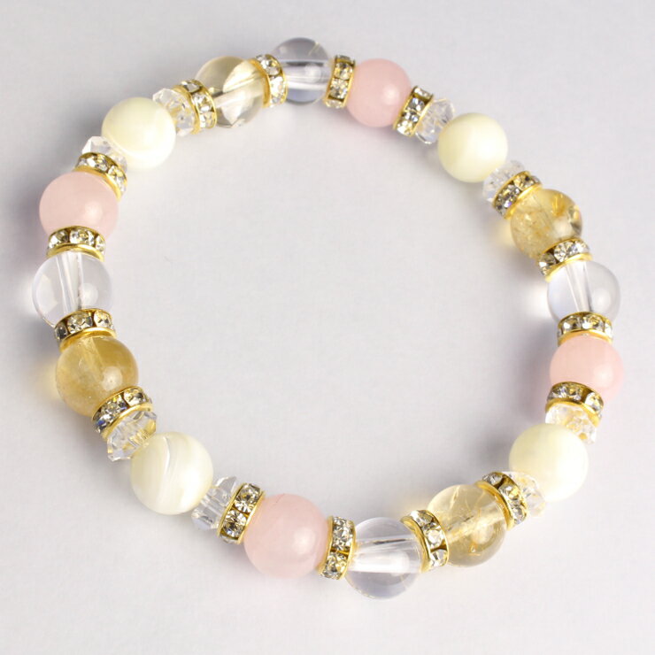 シトリン ローズクォーツ デザイン ブレスレット/ 4月 安産 子宝 仕事運 縁結び 運気 ふたご座 性別 しし座 恋愛成就 金運 マザーオブパール 11月 10月 星座石 誕生石