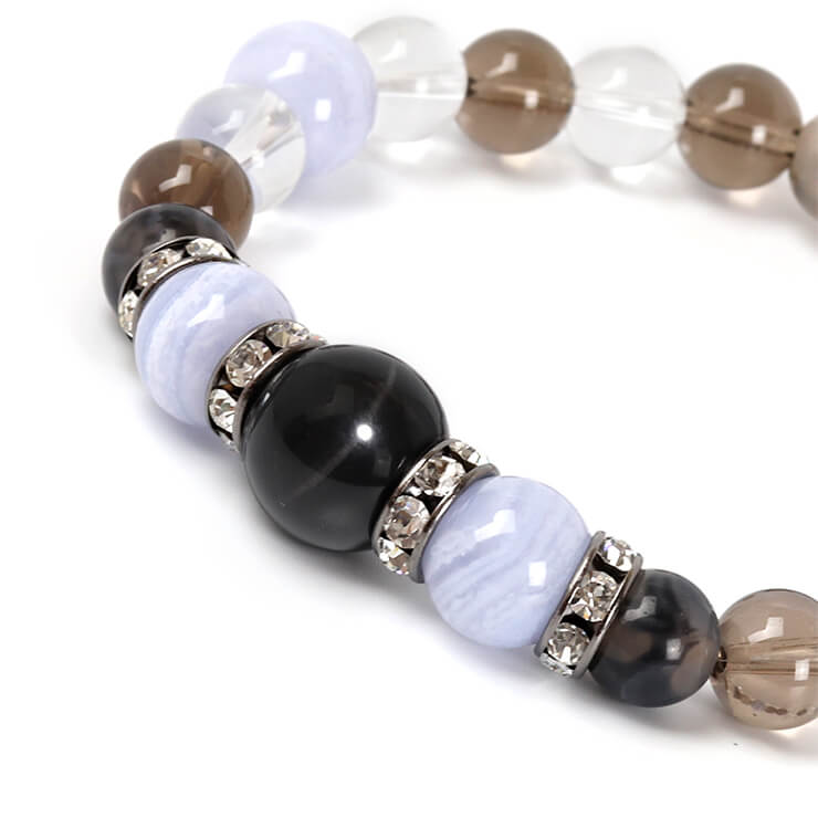 おとめ座 8/23〜9/22 ブルーレースアゲート メンズ ブレスレット/ 4月 みずがめ座 魔除け 厄除け ブラック ブラックタイガーアイ ブラウン 仕事運 デザイン ドラゴンアゲート 星座石 誕生石