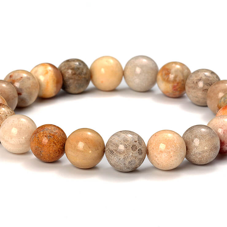 フォシルコーラル 10mm シンプル ブレスレット/ 魔除け 厄除け ブラウン かに座 運気 性別 3月 メンズ マルチカラー 癒し シンプル 星座石 誕生石