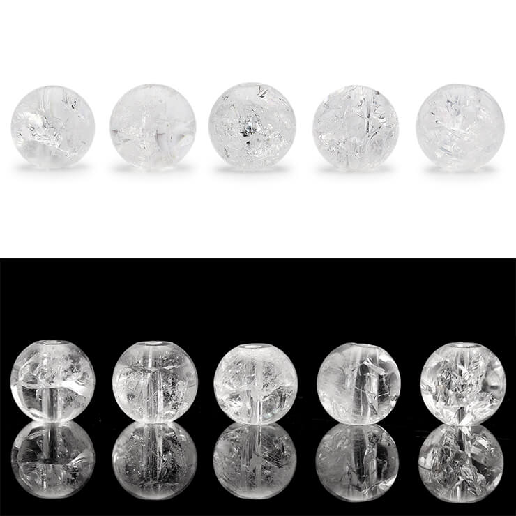 【1粒売り ビーズ】クラック水晶 6mm 仕事運 運気 恋愛成就 素材 パーツ 天然石 粒売り ホワイト パワーストーン バラ売り ブレスレット 手作り 材料 ハンドメイドパーツ 丸玉 粒