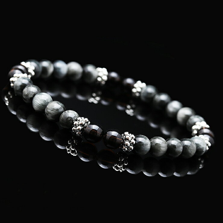 イーグルアイ 6mm メンズ ブレスレット みずがめ座 魔除け 厄除け タイガーアイ ブレスレット ブラウン 仕事運 デザイン 運気 性別 グレー シルバー ス...