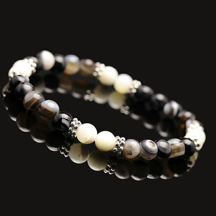 天眼石 アイアゲート 6mm メンズ ブレスレット/ 魔除け 厄除け 安産 子宝 ブラック デザイン 運気 性別 マザーオブパール 人間関係 癒し ホワイト