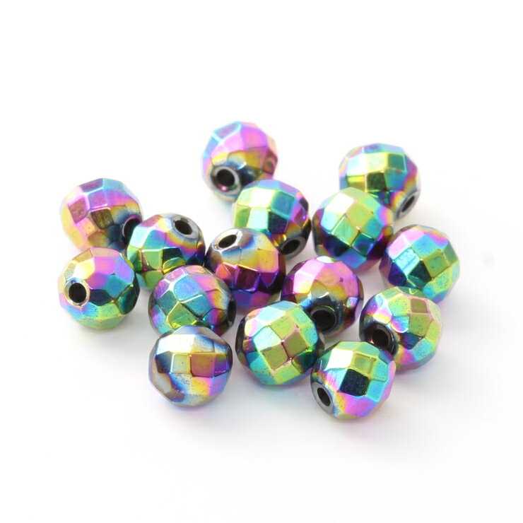 【1粒売り ビーズ】ヘマタイト レインボーコーティング 4mm 32面カット 魔除け 厄除け 運気 グレー シルバー 健康 素材 パーツ マルチカラー さそり座...