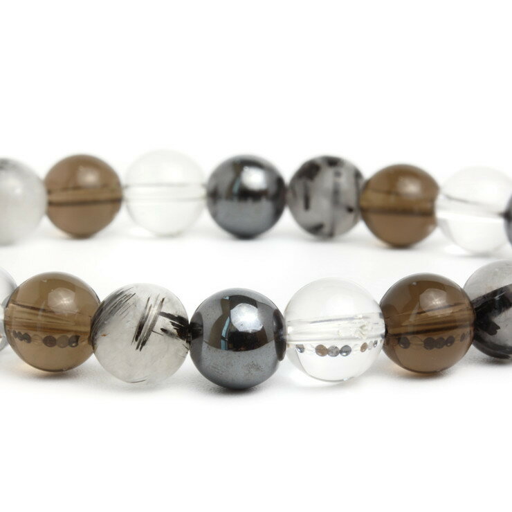 ヘマタイト トルマリンクォーツ デザイン ブレスレット/ 4月 みずがめ座 魔除け 厄除け ブラック ブラウン 仕事運 運気 性別 グレー シルバー 健康 しし座 恋愛成就 星座石 誕生石