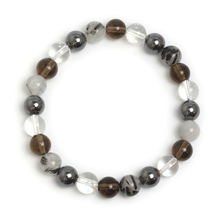 ヘマタイト トルマリンクォーツ デザイン ブレスレット/ 4月 みずがめ座 魔除け 厄除け ブラック ブラウン 仕事運 運気 性別 グレー シルバー 健康 しし座 恋愛成就 星座石 誕生石