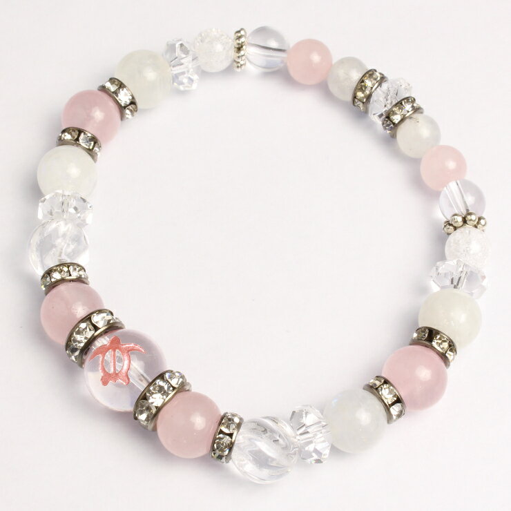 ホヌ ローズクォーツ デザイン ブレスレット 4月 魔除け 厄除け ブルームーンストーン 仕事運 かに座 恋人 夫婦円満 クラック水晶 縁結び 運気 性別 6月 しし座 星座石 誕生石 ローズクォーツ ブレスレット