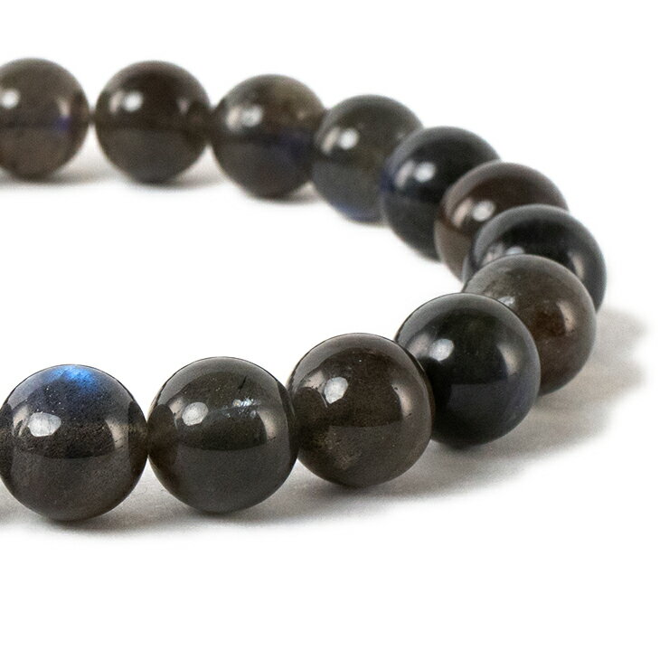 【一点もの】ブラックラブラドライト 10mm シンプル ブレスレット【鑑別書付き】/ 仕事運 かに座 運気 性別 メンズ 星座石 誕生石