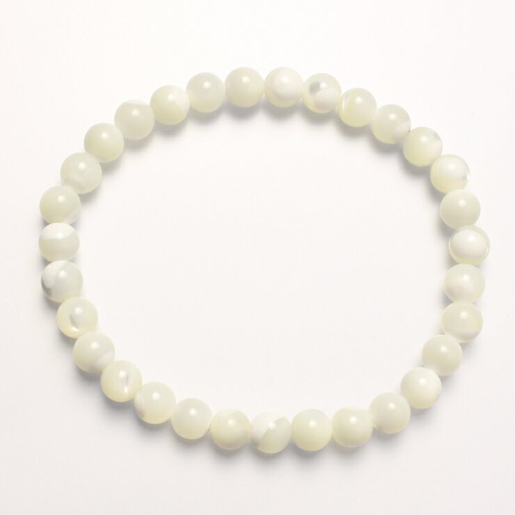 マザーオブパール 6mm シンプル ブレスレット/ 安産 子宝 運気 性別 メンズ 癒し シンプル ホワイト クリア