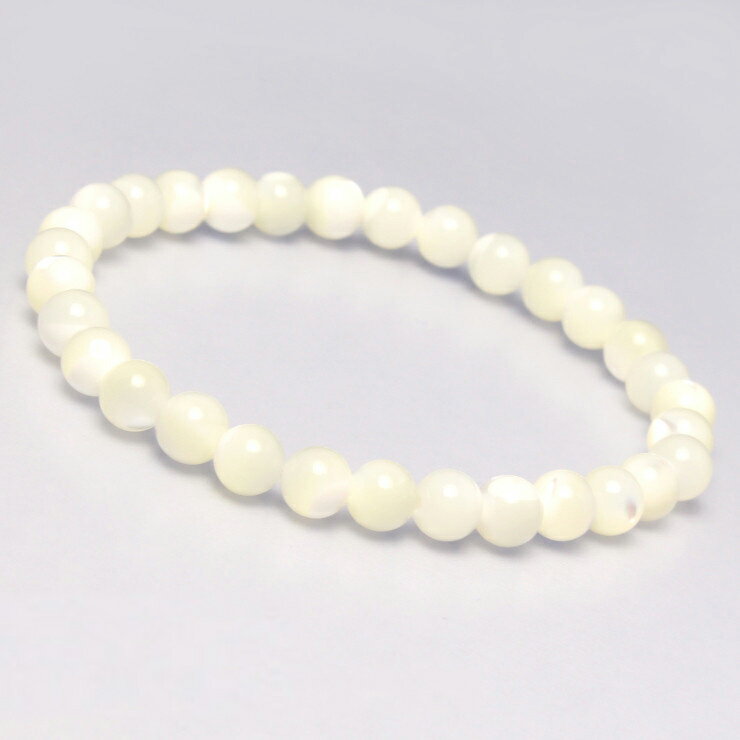 マザーオブパール 6mm シンプル ブレスレット/ 安産 子宝 運気 性別 メンズ 癒し シンプル ホワイト クリア