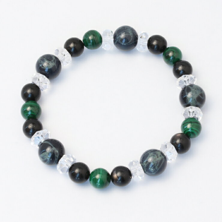 スパイダーウェブオブシディアン マラカイト デザイン ブレスレット/ 4月 魔除け 厄除け ブラック 仕事運 やぎ座 運気 性別 グリーン ハイパーシーン しし座 恋愛成就 メンズ 星座石 誕生石