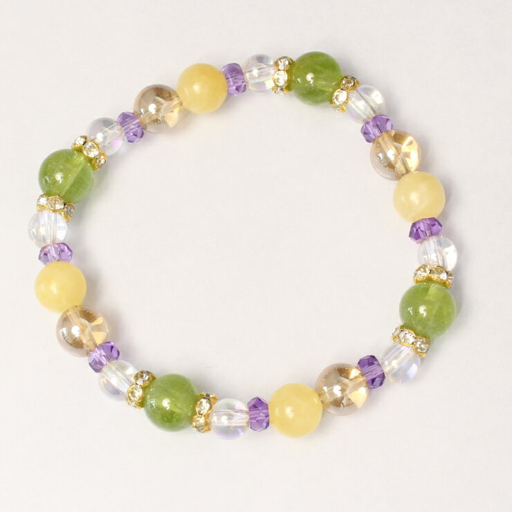 ペリドット アラゴナイト デザイン ブレスレット/ アメジスト 8月 仕事運 シャンパンカラーオーラ 恋人 夫婦円満 縁結び 2月 運気 性別 グリーン しし座 恋愛成就 結婚運 星座石 誕生石
