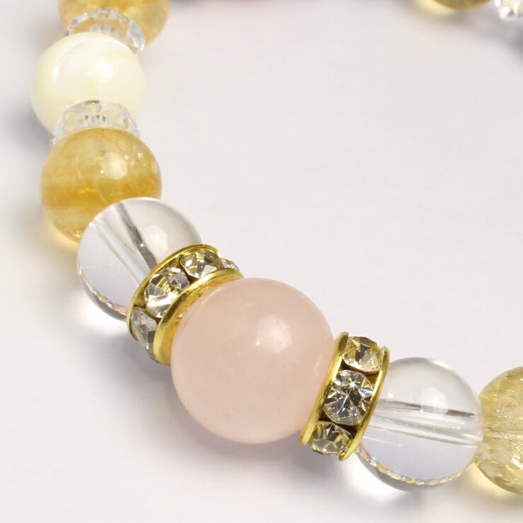 ローズクォーツ シトリン デザイン ブレスレット/ 4月 安産 子宝 仕事運 縁結び 運気 ふたご座 性別 しし座 恋愛成就 金運 マザーオブパール 11月 10月 星座石 誕生石