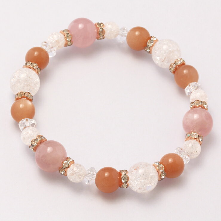 ディープ ローズクォーツ オレンジムーンストーン デザイン ブレスレット 4月 仕事運 かに座 恋人 夫婦円満 クラック水晶 縁結び 運気 性別 6月 しし座 恋愛成就 星座石 誕生石 ローズクォーツ ブレスレット