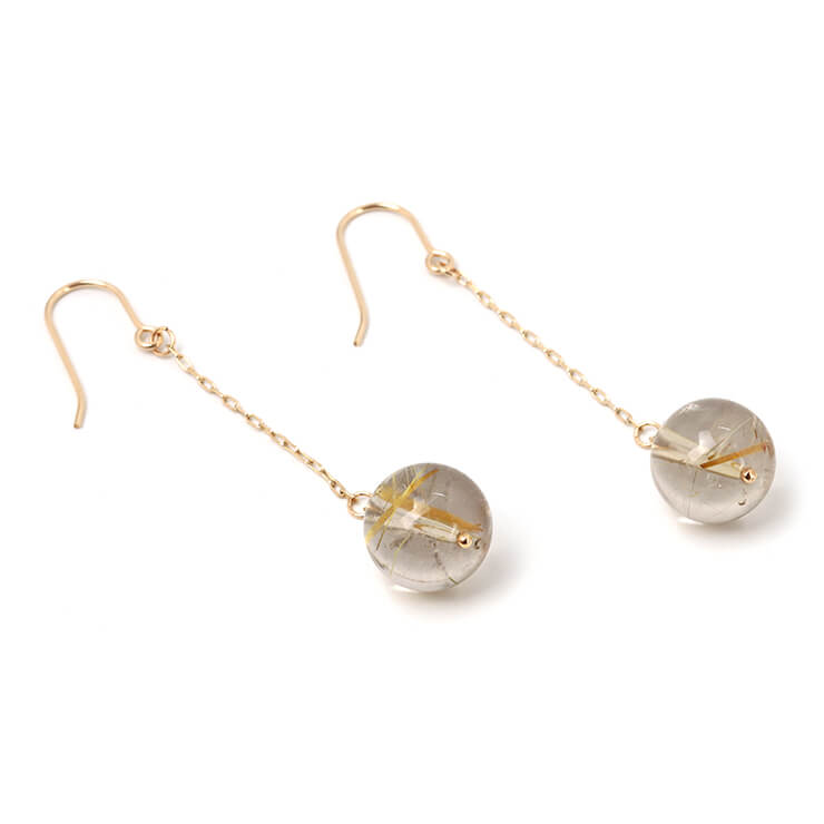 ゴールドルチルクォーツ 天然石 パワーストーン ピアス 仕事運 運気 ゴールドルチルクォーツ 金運 12mm イエロー ルチルクォーツ ピアス