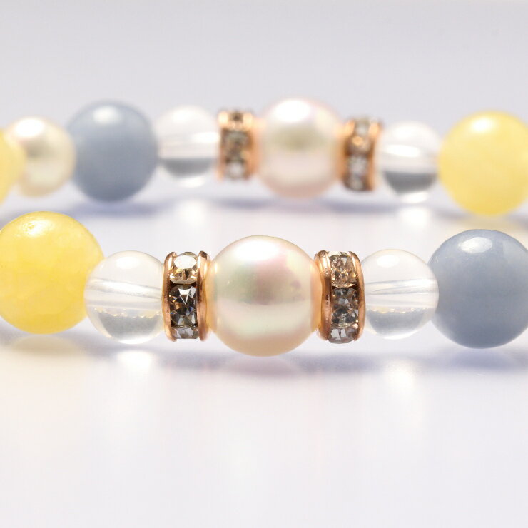 【aco classic】アコヤ真珠 エンジェライト ブレスレット 4月 アラゴナイト ブルー かに座 デザイン 家庭円満 縁結び 運気 性別 健康 6月 しし座 ミルキー クォーツ 星座石 誕生石