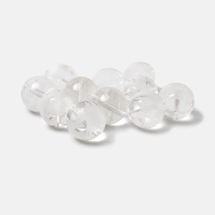 【1粒売り ビーズ】四神 クリスタル 朱雀 12mm　仕事運 彫刻 運気 素材 パーツ 金運 天然石 粒売り ホワイト パワーストーン バラ売り 丸玉 粒