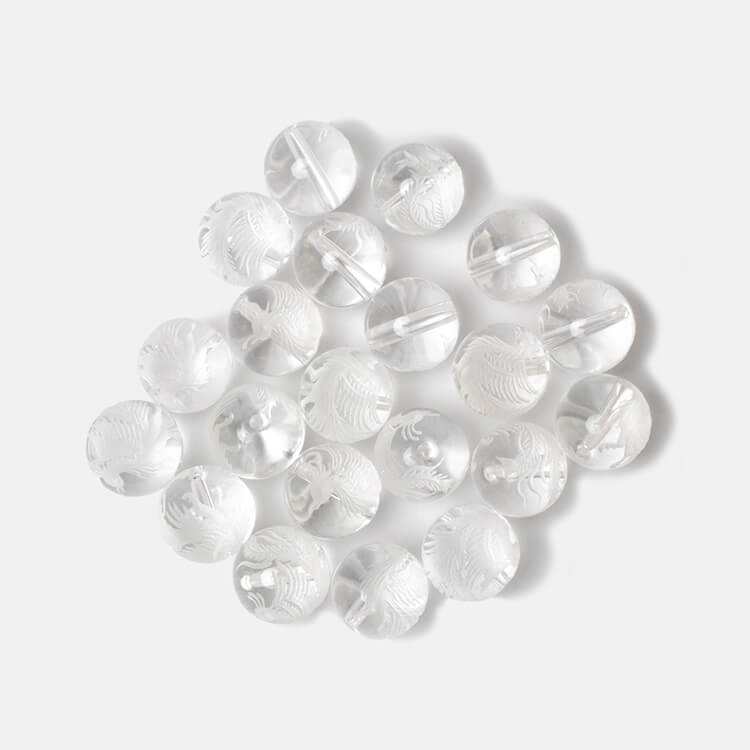 【1粒売り ビーズ】四神 クリスタル 朱雀 12mm　仕事運 彫刻 運気 素材 パーツ 金運 天然石 粒売り ホワイト パワーストーン バラ売り 丸玉 粒