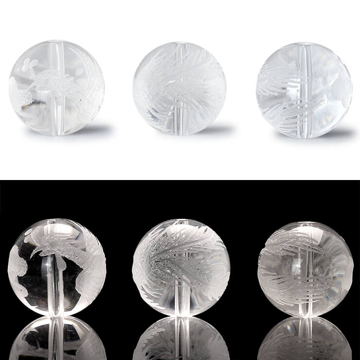 【1粒売り/ビーズ】四神 クリスタル 朱雀 12mm Bタイプ/ 仕事運 彫刻 運気 素材 パーツ 金運 天然石 粒売り ホワイト パワーストーン バラ売り ブレスレット 手作り 材料 ハンドメイドパーツ