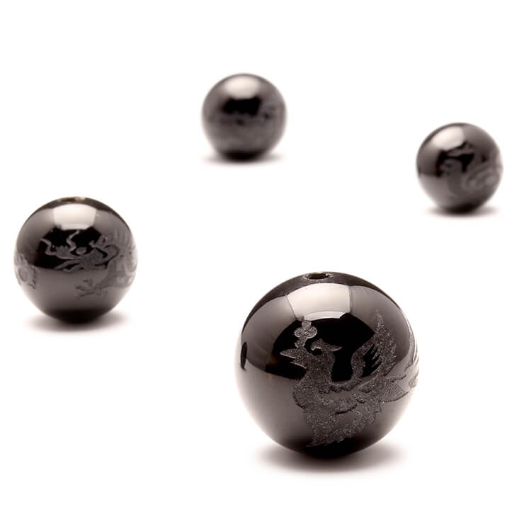 【1粒売り/ビーズ】四神 オニキス 朱雀 ブラック 14mm/ 仕事運 彫刻 運気 素材 パーツ 金運 14mm以上 天然石 パワーストーン バラ売り ブレスレット 手作り 材料 ハンドメイドパーツ