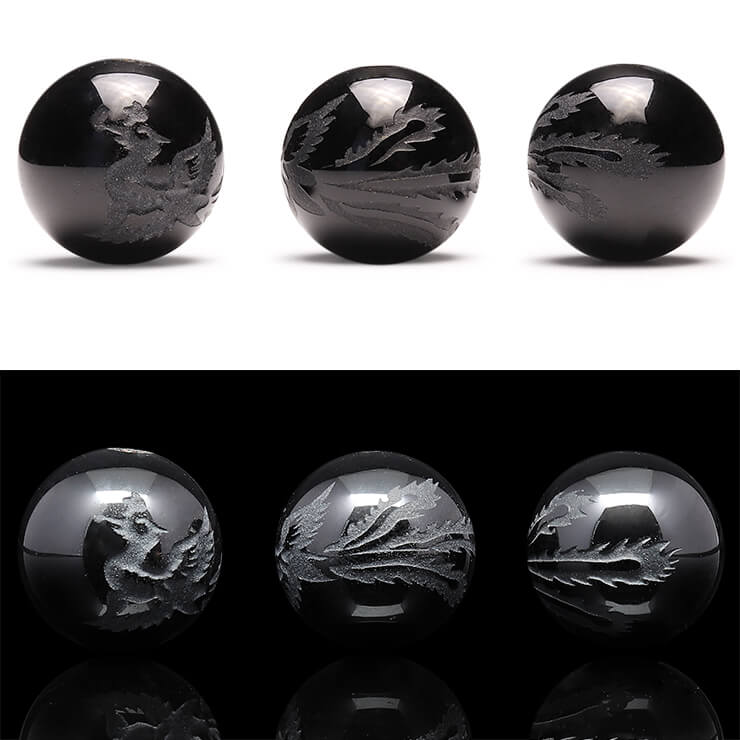 【1粒売り/ビーズ】四神 オニキス 朱雀 ブラック 14mm/ 仕事運 彫刻 運気 素材 パーツ 金運 14mm以上 天然石 パワーストーン バラ売り ブレスレット 手作り 材料 ハンドメイドパーツ