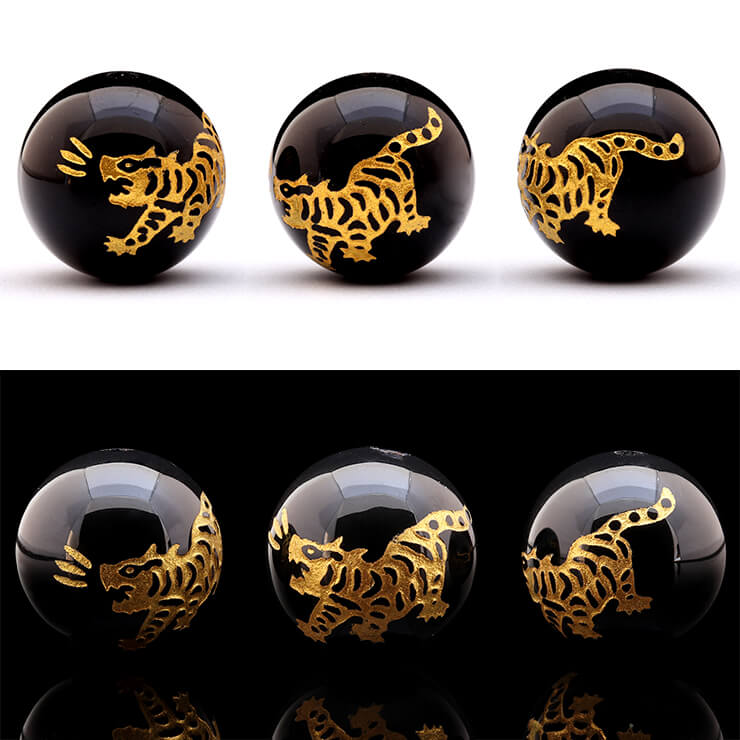 【1粒売り/ビーズ】四神 オニキス 白虎 ゴールド 14mm/ ブラック 仕事運 彫刻 運気 素材 パーツ 金運 14mm以上 天然石 パワーストーン バラ売り ブレスレット 手作り 材料 ハンドメイドパーツ