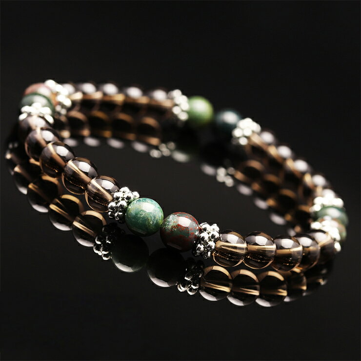 スモーキークォーツ 6mm メンズ ブレスレット/ みずがめ座 おひつじ座 魔除け 厄除け 安産 子宝 ブラッドストーン ブラウン 仕事運 デザイン 運気 性別...