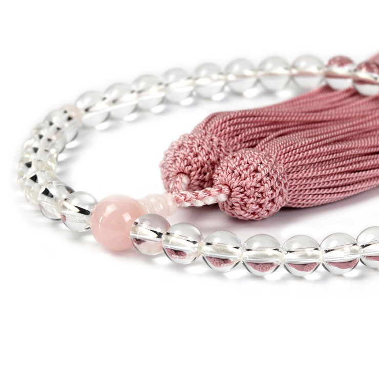 Rose Quartz【彩や】 京念珠 本水晶 シンプル念珠（女性用） 親玉ローズクォーツ水晶は強い浄化の力をもつ霊石として古来より崇められてきた石です。仏教においては七宝の一つの「玻璃」とされ、お釈迦様の骨（仏舎利）に見立てられて信仰の対...