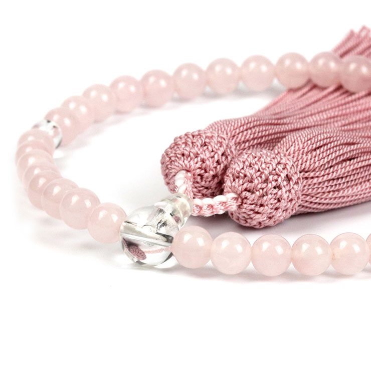 京念珠紅水晶ローズクォーツシンプル...