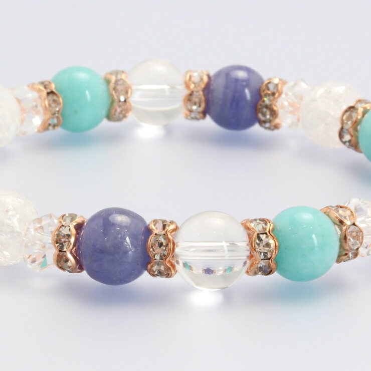 タンザナイト アマゾナイト デザイン ブレスレット/ 4月 ブルー 仕事運 クラック水晶 12月 運気 性別 グリーン しし座 恋愛成就 癒し 8mm 願望成就 ホワイト 星座石 誕生石