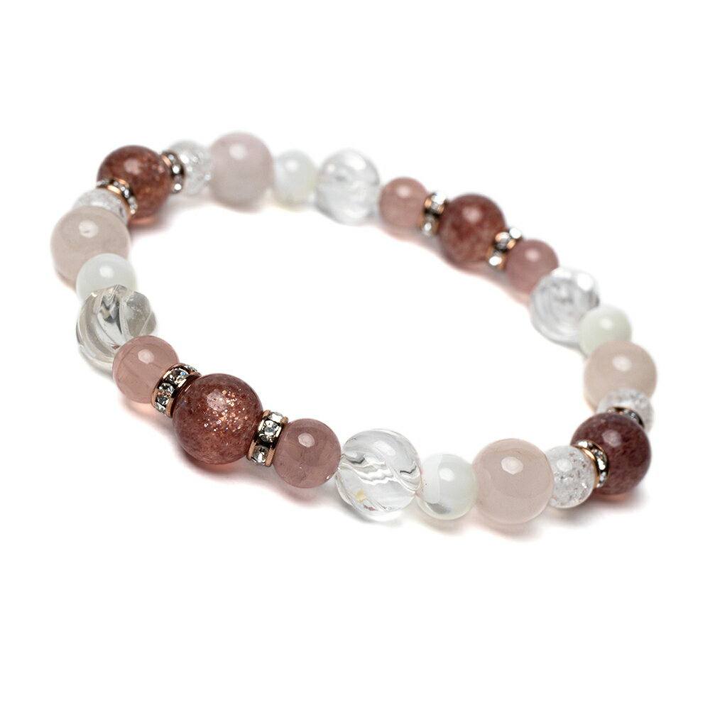 ストロベリーアベンチュリン モルガナイト デザイン ブレスレット / パワーストーン ブレスレット パステルカラー 天然石 4月 安産 子宝 仕事運 クラック水晶 ディープローズクォーツ 家庭円満 縁結び 運気 しし座 恋愛成就 結婚運 星座石 誕生石