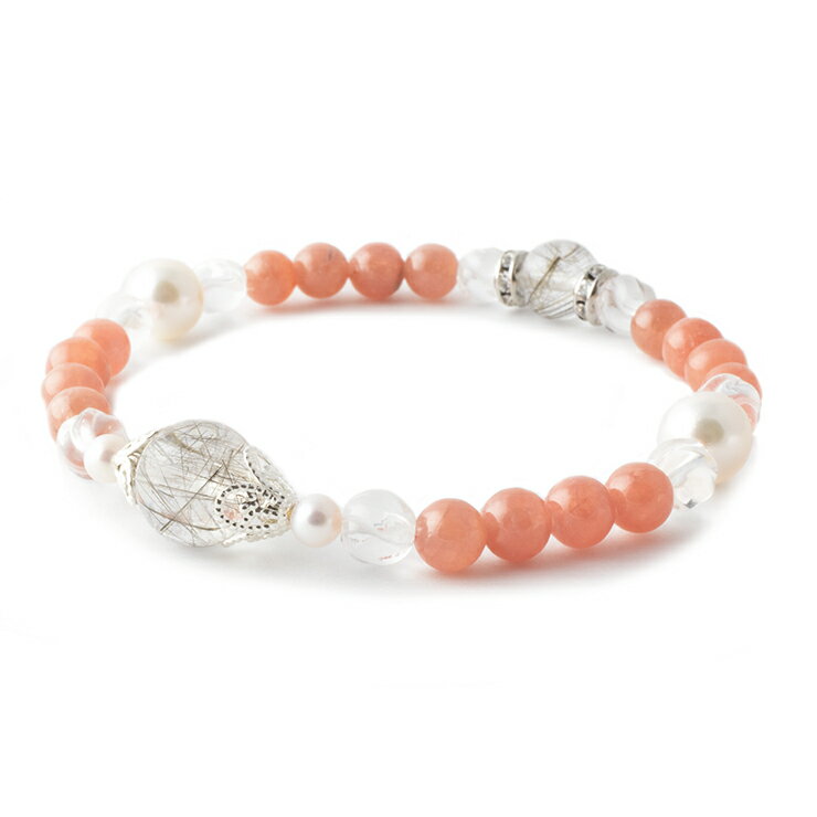 【一点もの】シルバールチルクォーツ アコヤ真珠 デザイン ブレスレット/ 4月 おひつじ座 仕事運 かに座 運気 性別 グレー シルバー 健康 インカローズ 6...