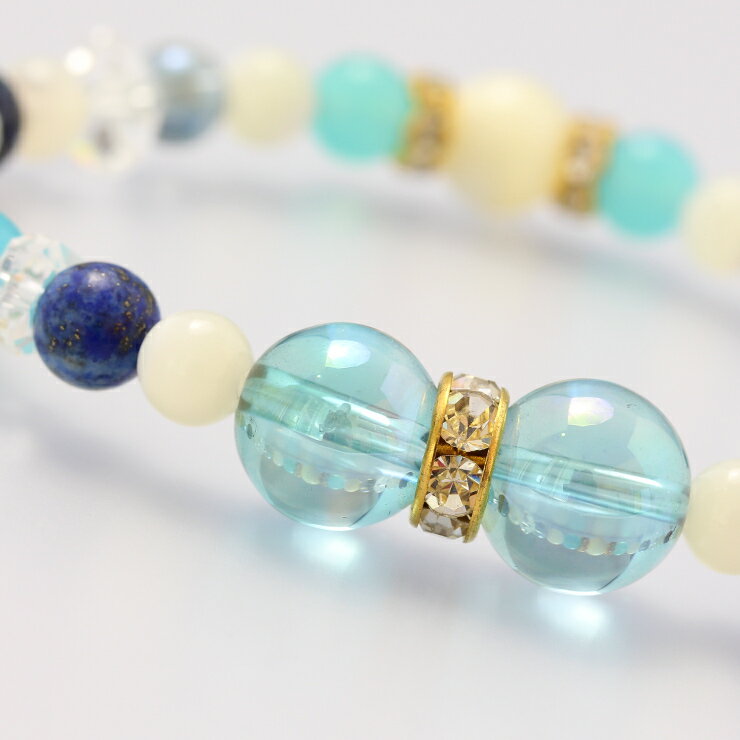 【winQ】リボンカラー ブレスレット アクアオーラ/ 4月 魔除け 厄除け 安産 子宝 ブルー 仕事運 12月 デザイン 運気 性別 ラピスラズリ しし座 てんびん座 星座石 誕生石