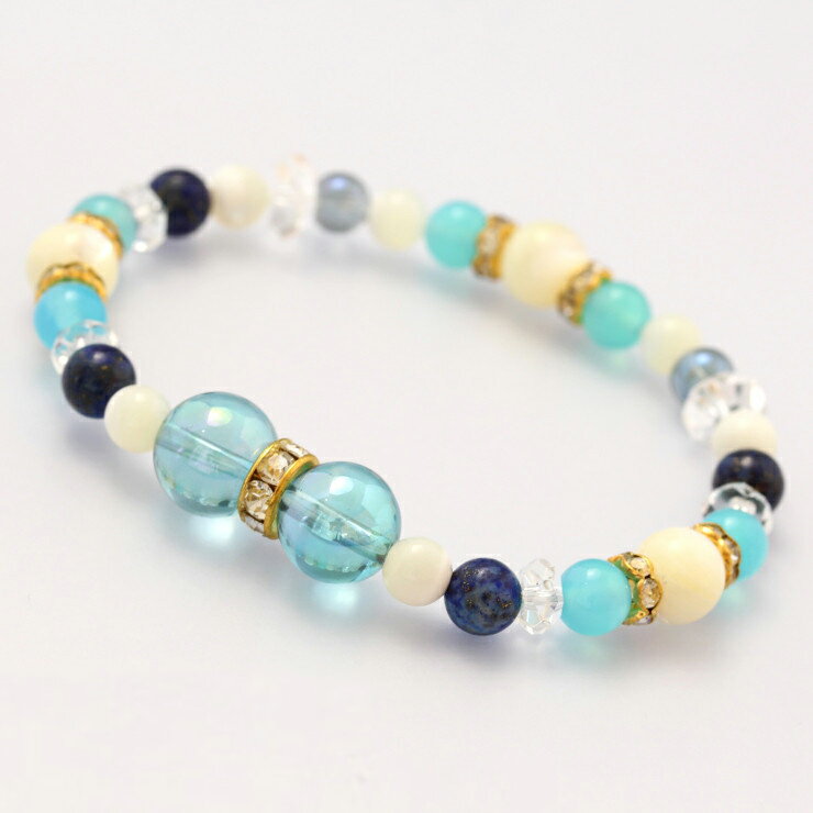 【winQ】リボンカラー ブレスレット アクアオーラ/ 4月 魔除け 厄除け 安産 子宝 ブルー 仕事運 12月 デザイン 運気 性別 ラピスラズリ しし座 てんびん座 星座石 誕生石