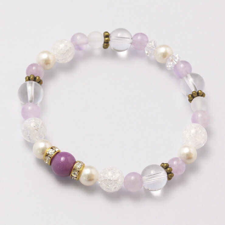 【winQ】カラーブレス ラベンダーアメジスト/ 4月 アクアマリン アラゴナイト 安産 子宝 ブルー 仕事運 やぎ座 クラック水晶 デザイン 家庭円満 縁結び 2月 運気 星座石 誕生石